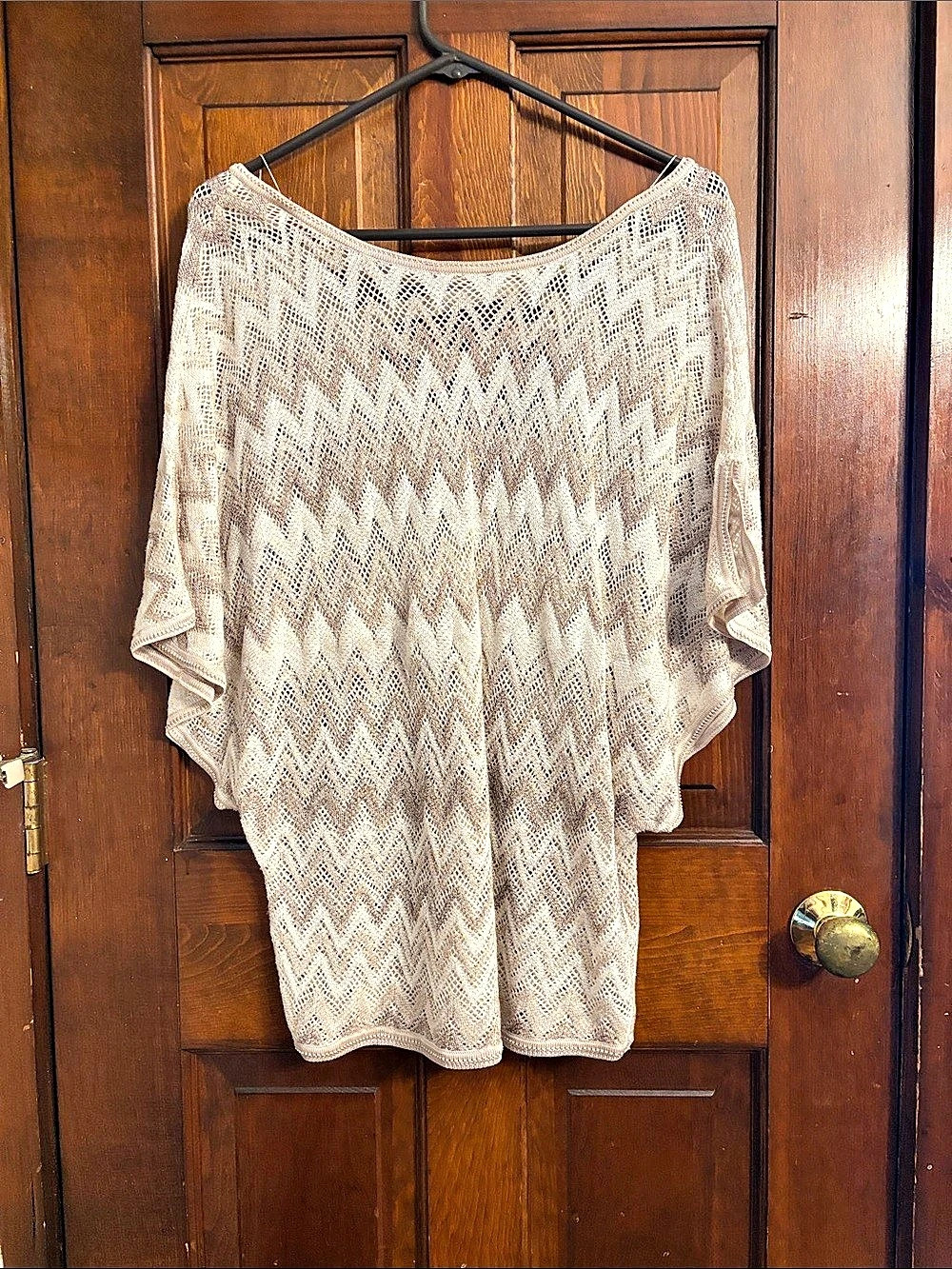 White House Black Market Geometric Knit Tunic in Cream & Brown Size Small Like